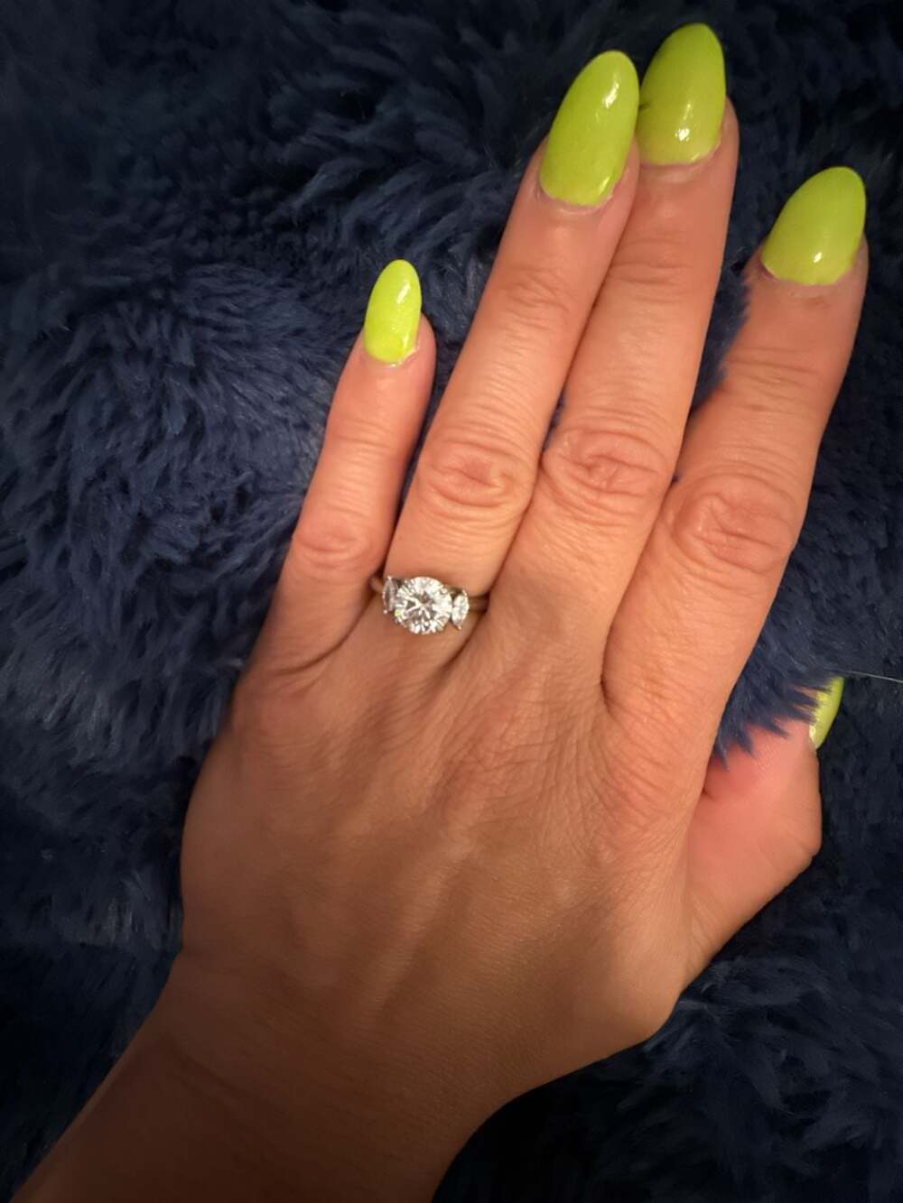 Three Stone Round Cut Moissanite Engagement Ring in Sterling Silver